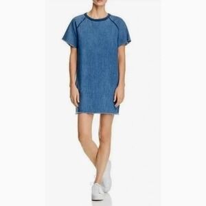 RAG & BONE Denim Tee Dress Indigo Stone Mini‎ Frayed Raglan Short Sleeve Medium